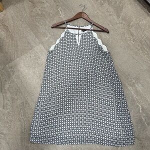 Lily Rose XL Scalloped Halter Trapeze Dress Blue White Geometric Sunburst Mini